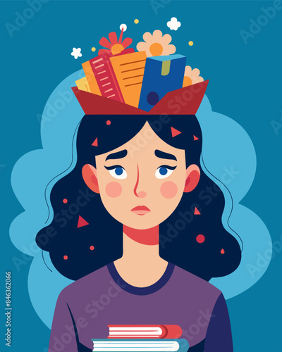 The little girls mind was consumed with negative thoughts about her appearance constantly comparing herself to the unrealistic standards of beauty she saw in magazines.. Vector illustration