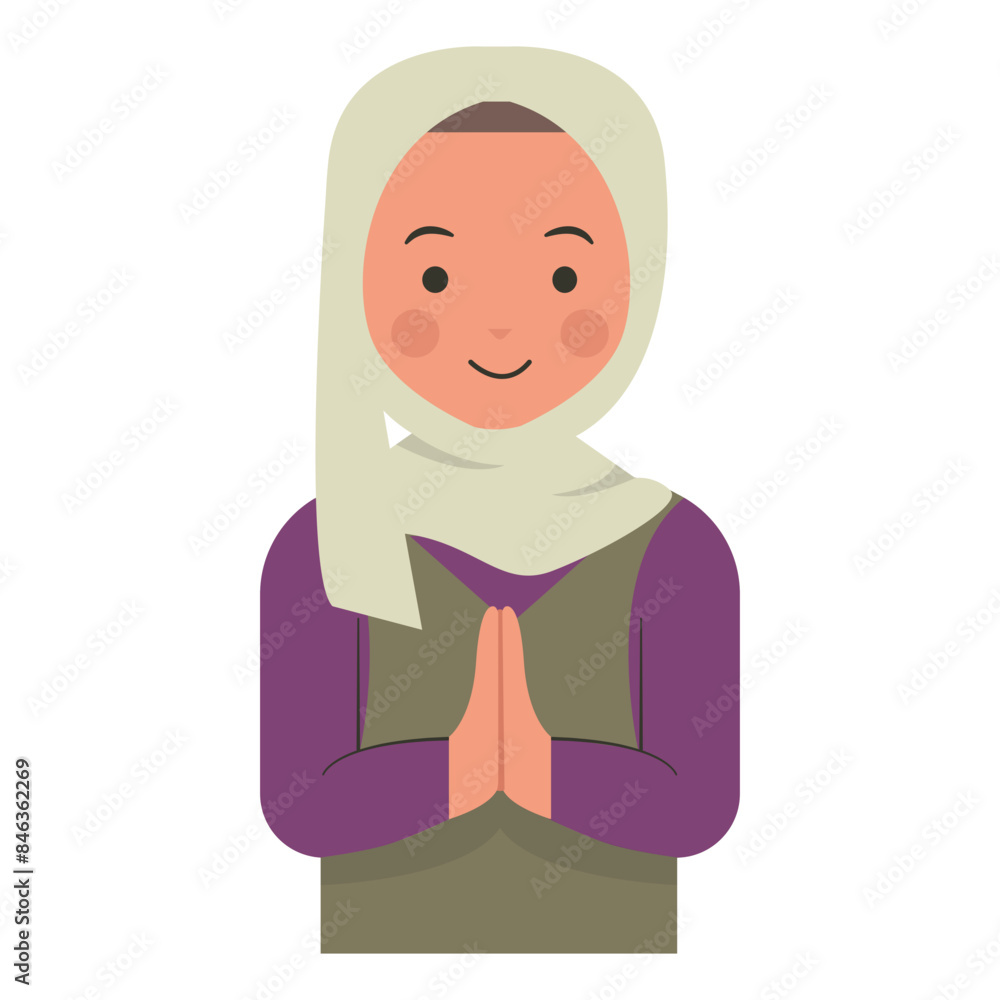 Muslim Greeting Pose Eid Illustration. Isolated Vector in Flat Style. Muslim Greeting Pose Eid Illustration. Isolated Vector in Flat Style.