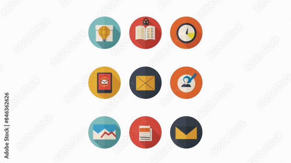 A modern business icons in a flat design style, 2D, adobe illustrato A modern business icons in a flat design style, 2D, adobe illustrato
