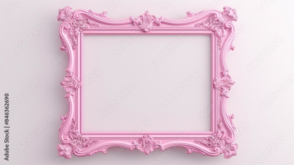 Pink frame empty baroque design, isolated on white background