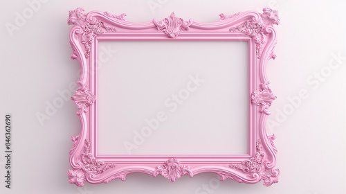 Obraz na płótnie Pink frame empty baroque design, isolated on white background w salonie