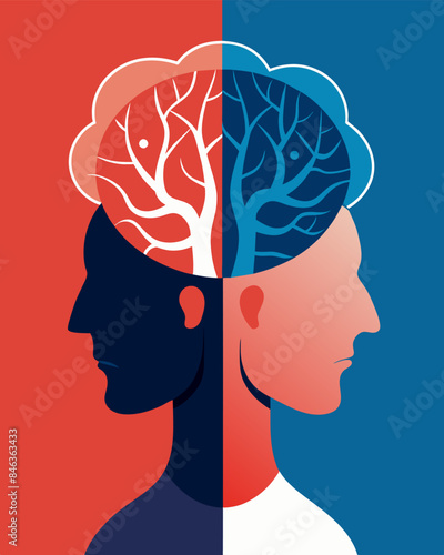 Two conflicting beliefs each vying for dominance and causing internal turmoil.. Vector illustration