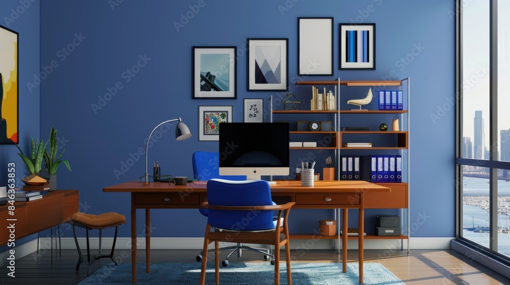 A modern home office setup with a stylish desk A modern home office setup with a stylish desk