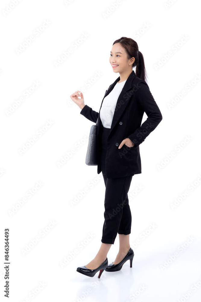 Beautiful portrait young business asian woman holding a briefcase isolated white background, confident businesswoman holding document bag, one person, employee contemporary, cut out. Beautiful portrait young business asian woman holding a briefcase isolated white background, confident businesswoman holding document bag, one person, employee contemporary, cut out.