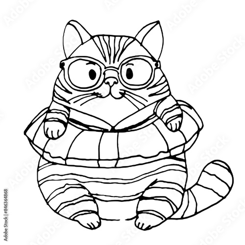 Grazioso gattino a righe con salvagente, illustrazione isolata