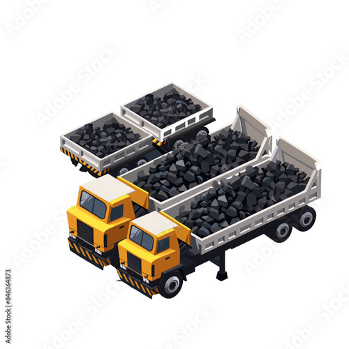 isometric view of three trucks full of coal