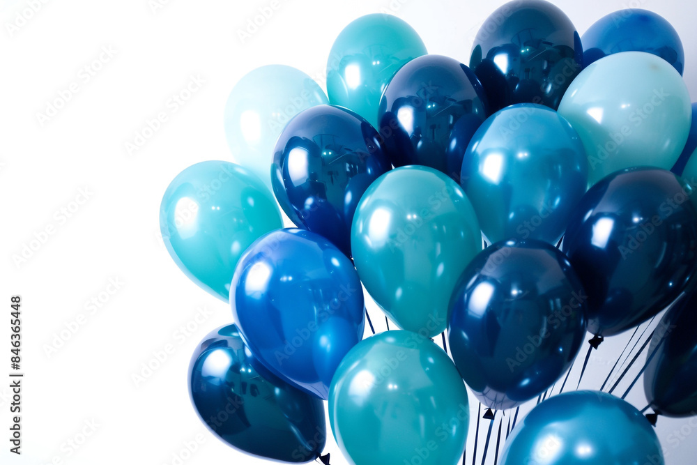 A bouquet of balloons in various shades of blue, from light to dark, arranged in an ombre pattern against a white background. A bouquet of balloons in various shades of blue, from light to dark, arranged in an ombre pattern against a white background.