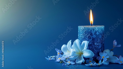 candle background with text empty space in the backgorund with colorful candles with flame isolated against the blue and pink background  glowing on the cake with flowers in the borders 