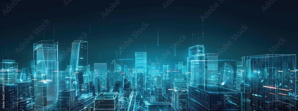 Futuristic city outline hologram, AI creates empty space Futuristic city outline hologram, AI creates empty space
