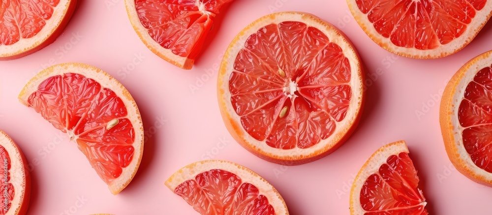 Minimal fruit concept: Grapefruit slices on a soft pink backdrop. Minimal fruit concept: Grapefruit slices on a soft pink backdrop.