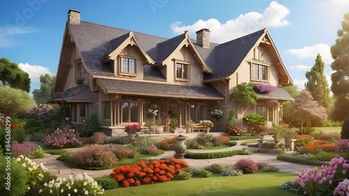 traditional home with a flower garden