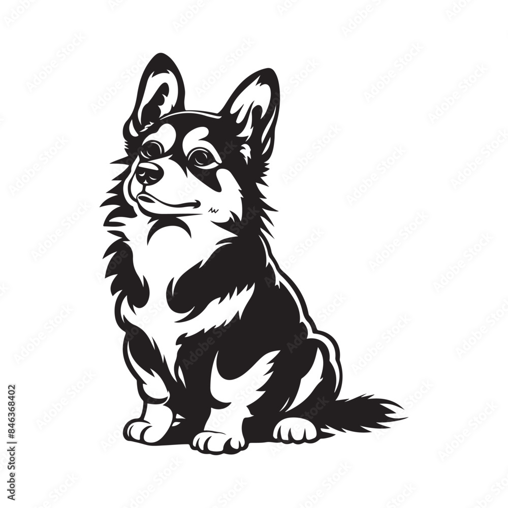 Dog Image Vector. Corgi Black White Vector Images isolated on white background