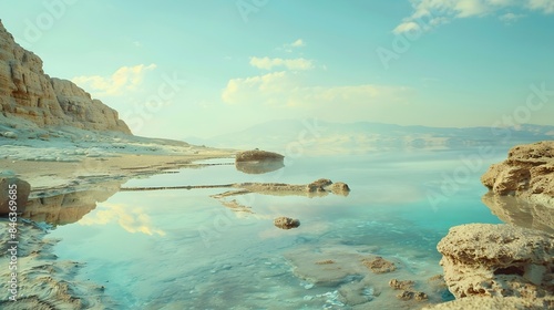 Landscape at the Dead sea on Jordan : Generative AI photo