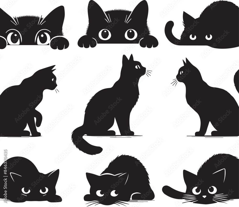 set of cats silhouettes set of cats silhouettes