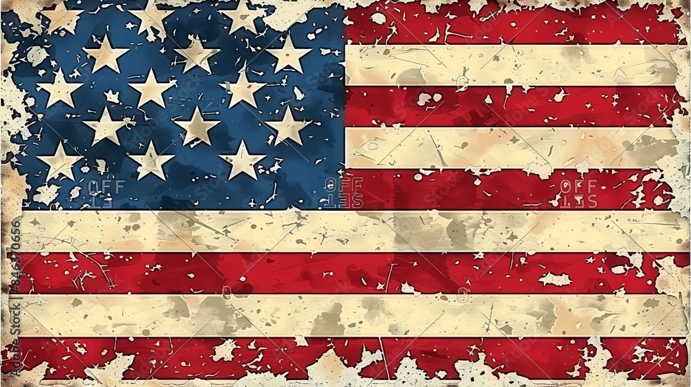 Fototapeta premium A top-down perspective of the American flag fluttering proudly, evoking a deep sense of national pride and patriotic spirit, with attention to realistic details and vibrant colors