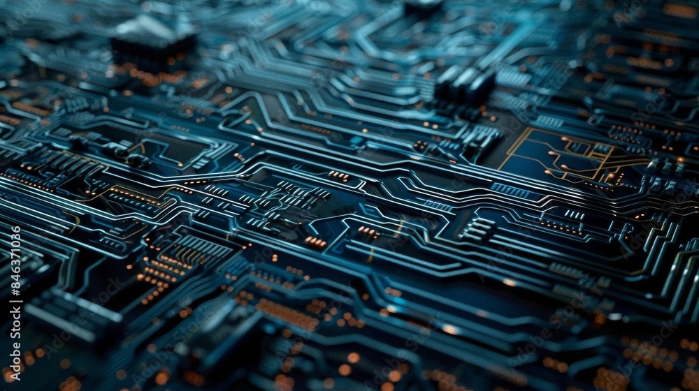 A close up of a circuit board with many small black and orange components A close up of a circuit board with many small black and orange components