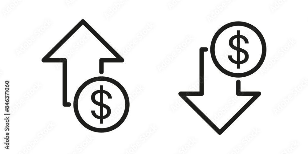 Dollar value increases and decreases icon vector. Dollar value increases and decreases icon vector.