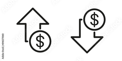 Dollar value increases and decreases icon vector.