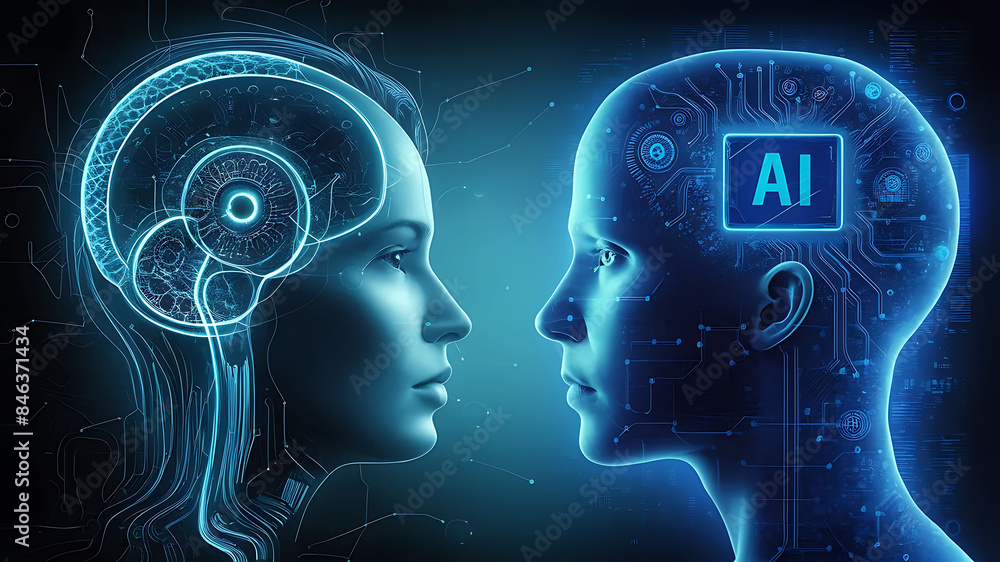 Obraz premium Self-Learning Artificial Intelligence: AI Programming, ChatGPT, Smart AI, Digital AI Art, AI Brain Processor