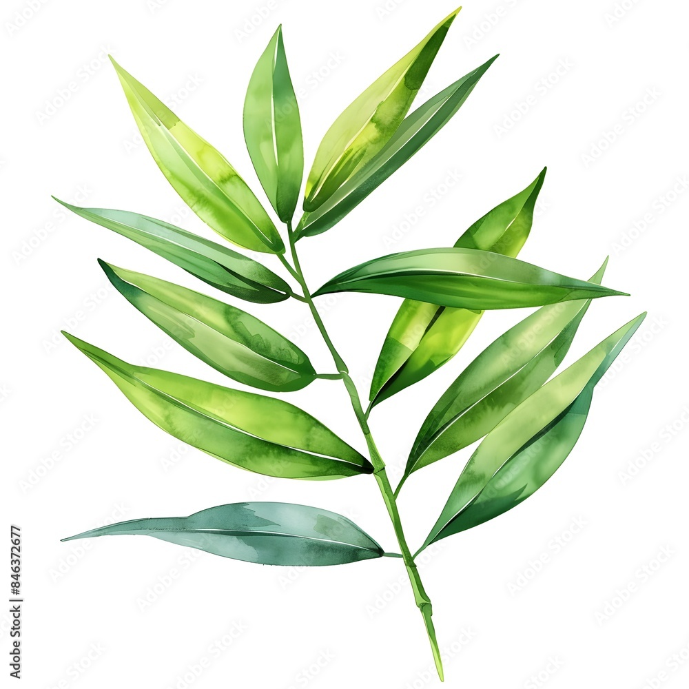 Fototapeta premium Tropical Bamboo Leaf Botanical Watercolor on White Background