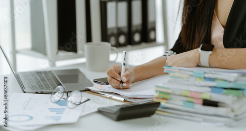 Bild auf Leinwand Business Documents, Auditor businesswoman checking searching document legal prep
