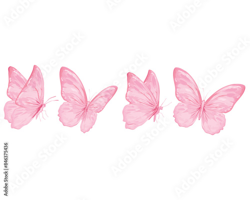 pink watercolor and butterflies illsutration set flock of butterfly