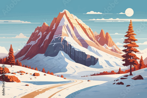 a rock formation a snowy day illustration