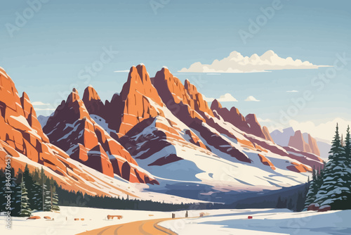 a rock formation a snowy day illustration