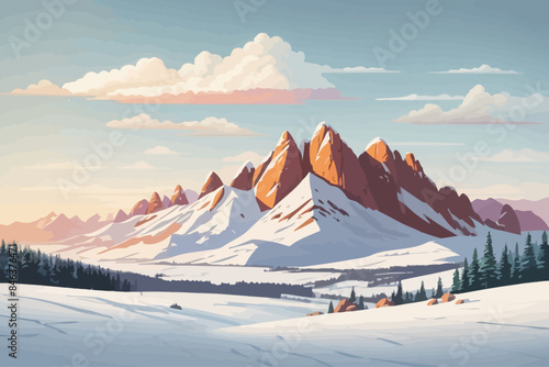 a rock formation a snowy day illustration