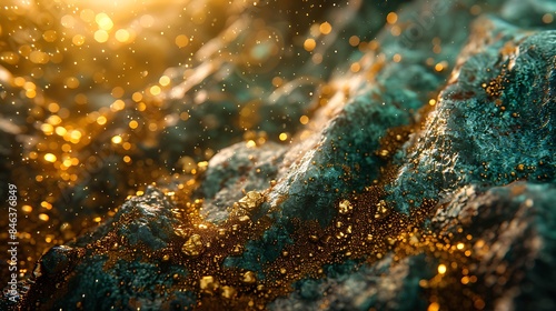 gold particles on a solid emerald background © coco