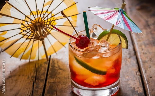 Glass of cold fresh summer alcohol cocktail on a table