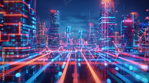 Futuristic digital grid with interconnected nodes