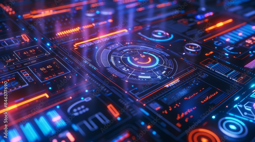 Futuristic interface with HUD elements and data streams Futuristic interface with HUD elements and data streams
