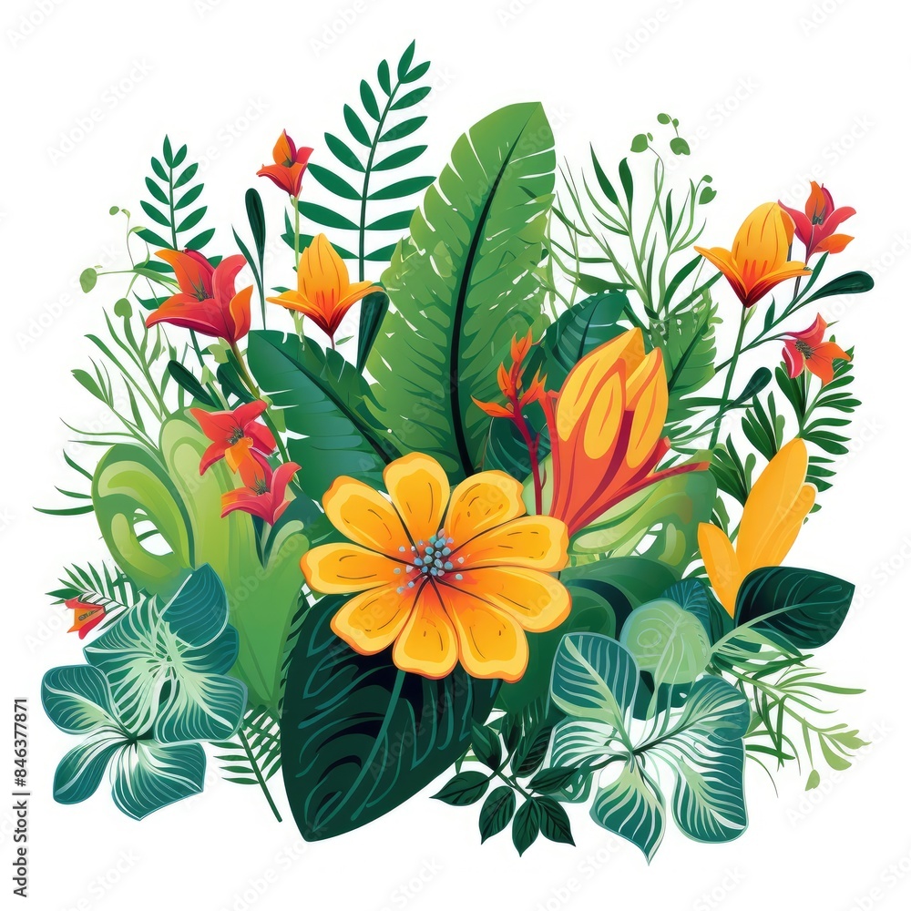 Cartoon Flowers and Jungle Greenery Cartoon Flowers and Jungle Greenery