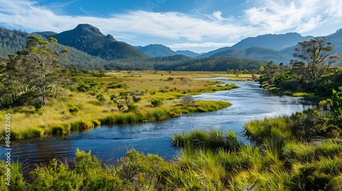 STYX VALLEY AUSTRALIA  FEBRUARY 20 2024 Landscape of the Styx River area of the Styx Valley near Maydena in Southwest National Park Tasmania Australia : Generative AI