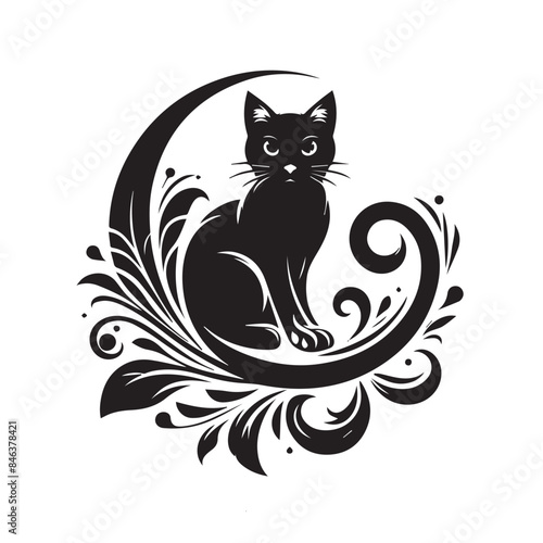 black cat with flowers