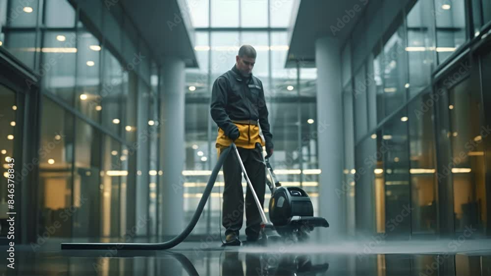 a middle aged cleaning agent, vacuuming a modern office,generative ai a middle aged cleaning agent, vacuuming a modern office,generative ai