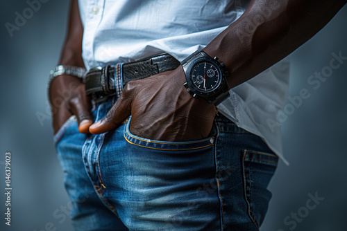 Stylish Man Wearing Watch and Jeans photo