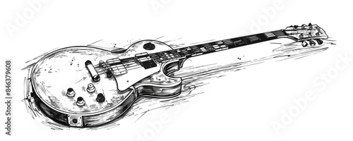 Electric guitar vintage sketch, hand drawn in doodle style. vector simple illustration