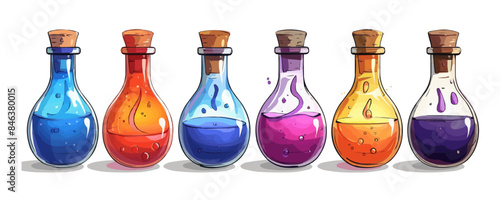 Game potion. Cartoon elixir for strength mana and stamina. Isolated on a white background. vector simple illustration