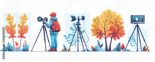 Internet learning, certificate gaining, photographer training courses icons set. Online workshop, vocational education, photography workshop metaphors. Vector isolated 
