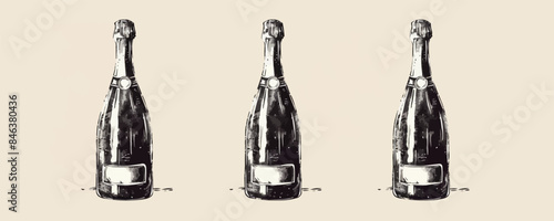 Champagne bottle vintage hand drawn sketch. vector simple illustration