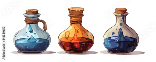 Cartoon elixir for strength mana and stamina. Isolated on a white background. vector simple illustration