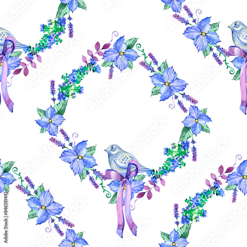 Watercolor Vintage Floral Seamless Pattern, Watercolor Bouquet of Red Roses and Wildflowers, Botanical Natural Digital Paper on White Background