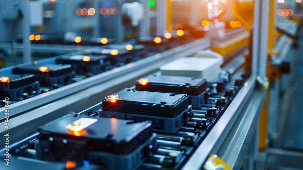 A close-up view of lithium-ion cells used in high-voltage electric vehicle batteries, showcasing the manufacturing process. A close-up view of lithium-ion cells used in high-voltage electric vehicle batteries, showcasing the manufacturing process.
