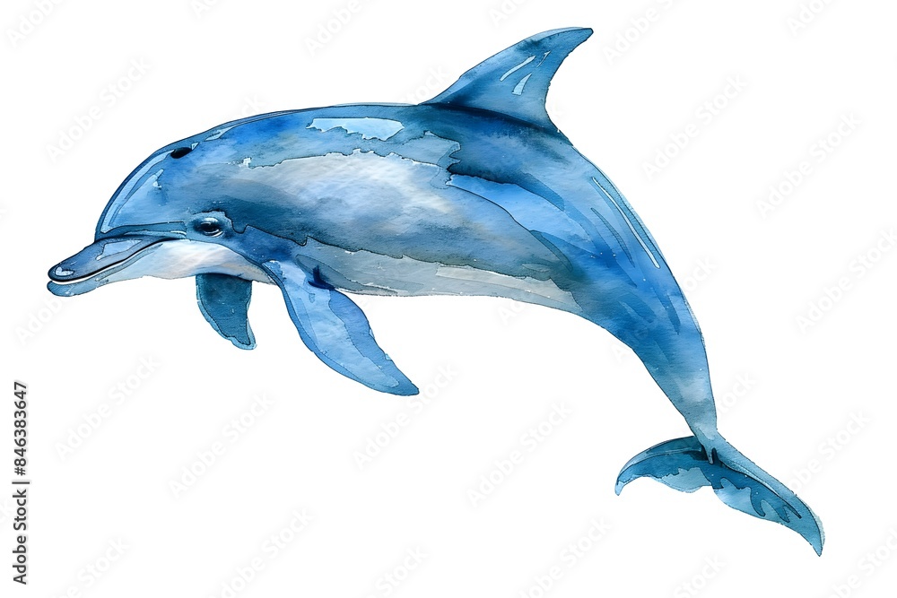 Fototapeta premium Watercolor of Dolphin Jumping in Aquatic Environment for Cover or Postcard Design