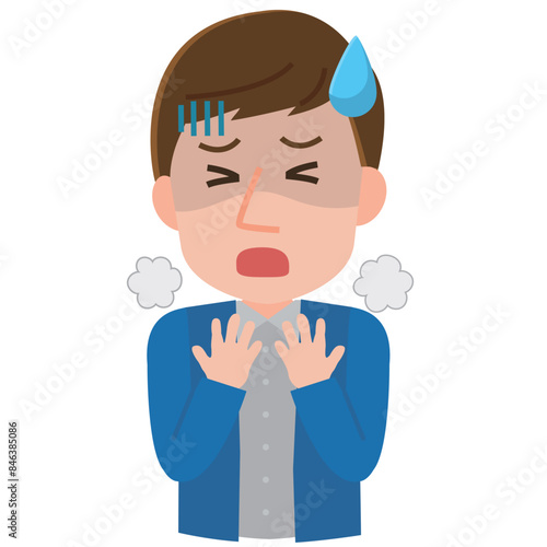 呼吸が苦しい男性　イラスト