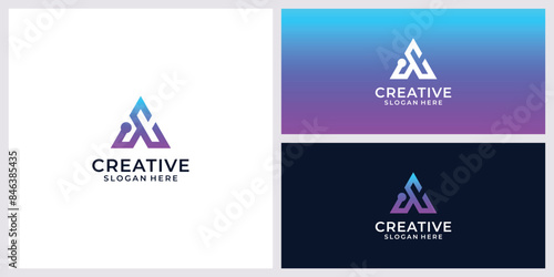 Abstract letter A logo design with line dots connection for technology and digital business company