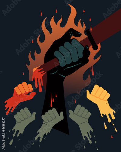 The grip grew tighter with each passing moment crushing their will and leaving them at the mercy of the dark hands malevolent intentions.. Vector illustration