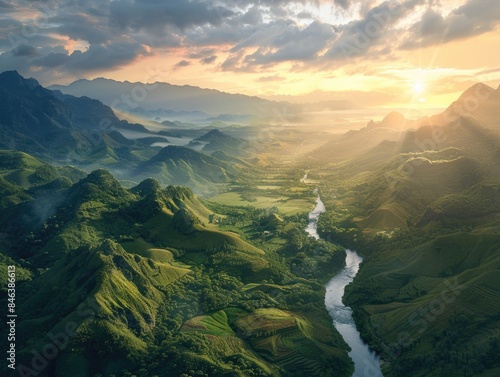 A beautiful landscape with a river running through it
